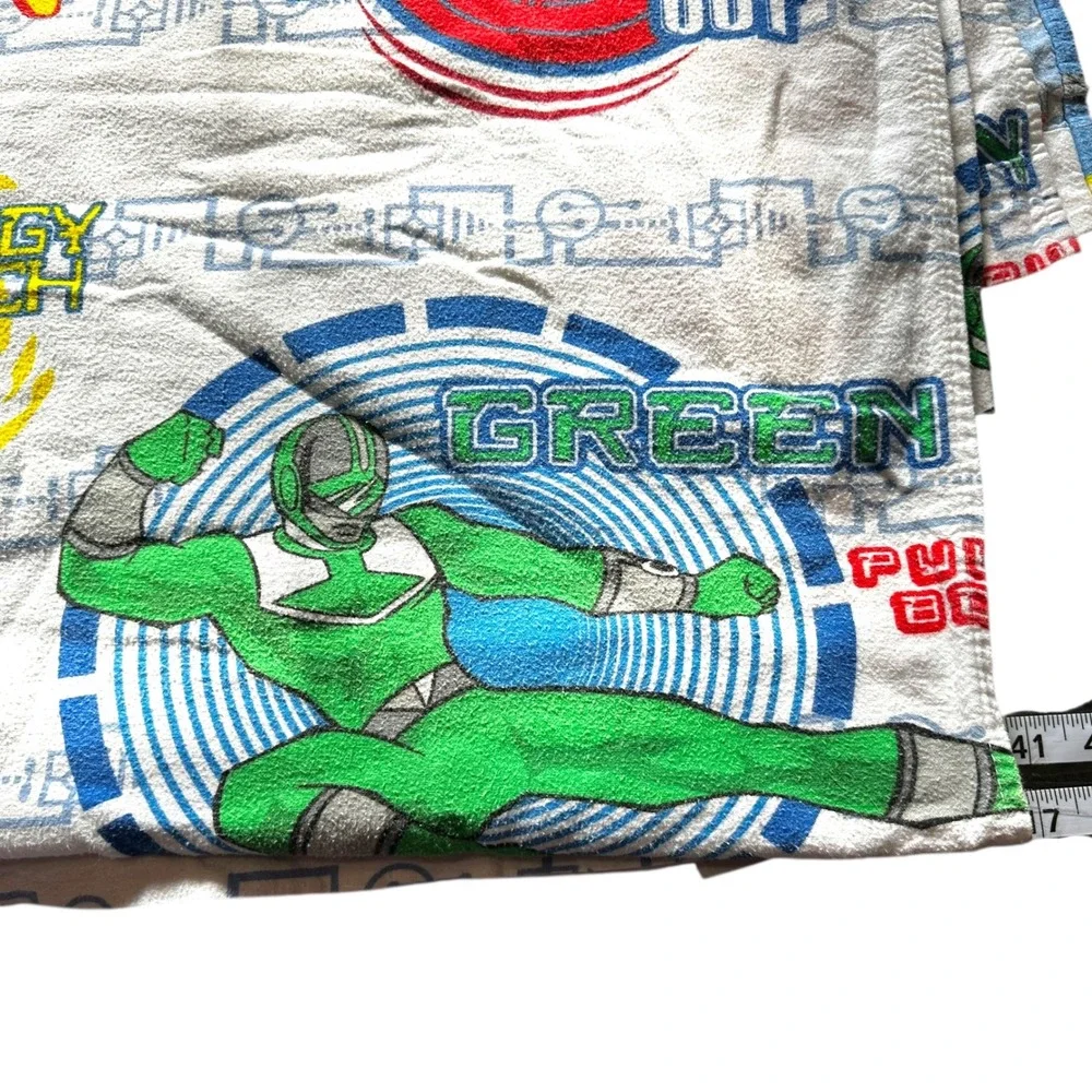 VTG 2001 Power Rangers Twin Flat Sheet‎ Flannel Green Blue Red Boys Man Cave
